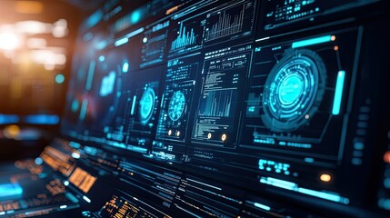 Obraz premium Futuristic Digital Interface with Data Visualizations