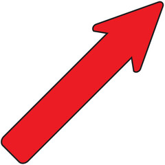 Red arrow pointing up and diagonally with black border isolated on transparent background with png