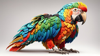 Fototapeta premium Three brightly colored parrots with vibrant plumage, surrounded by tropical leaves.