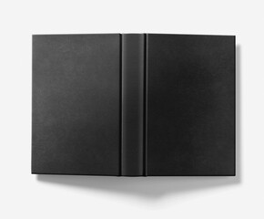 blank hard cover notebook diary book black leather book isolated on white background