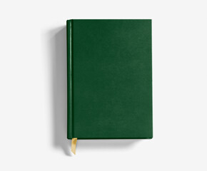 blank hard cover notebook diary book green leather book isolated on white background