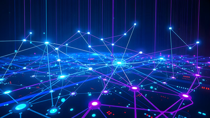 Fototapeta premium Illuminated network of interconnected nodes with a glowing effect, representing data and connectivity.