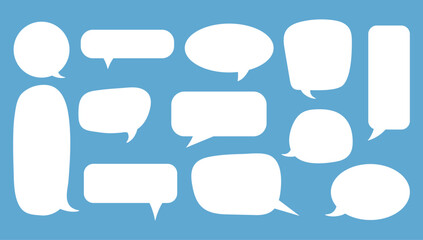 Empty speech bubble. Cartoon text box for message. Doodle speaker comments. Comic talk sticker. Flat vector set.