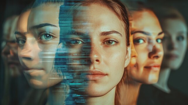 A digitally manipulated image showcasing multiple overlapping portraits, highlighting varied facial expressions and depth.