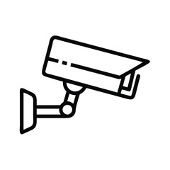 CCTV security camera outline icon, Vector outline icon of a CCTV surveillance camera, symbolizing security, monitoring, and video surveillance in a minimalist style.
