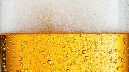 Fresh cold beer with bubbles and condensation on glass, showcasing refreshing drink perfect for relaxation. Enjoy crisp golden color and frothy head