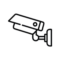CCTV security camera outline icon, Vector outline icon of a CCTV surveillance camera, symbolizing security, monitoring, and video surveillance in a minimalist style.
