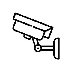 CCTV security camera outline icon, Vector outline icon of a CCTV surveillance camera, symbolizing security, monitoring, and video surveillance in a minimalist style.

