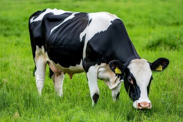 Cow Grazing in a Peaceful Countryside Field