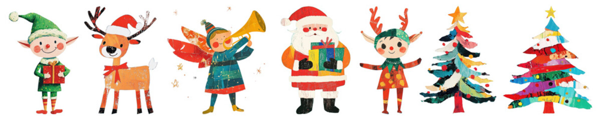 Christmas paper craft  png cut out element set