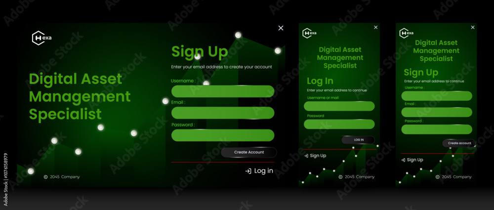 Poster set of registration form design template. sign up and sign in form page. user-friendly design materi