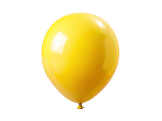 A single, glossy yellow balloon floating, representing joy, celebration, or festivity with its bright, cheerful appearance, set against a transparent background