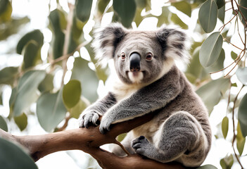 Fototapeta premium koala design olated tree cutout branch white background artwork perched eucalyptus graphic