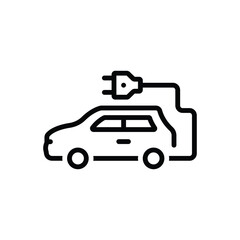 Black line icon for electric car