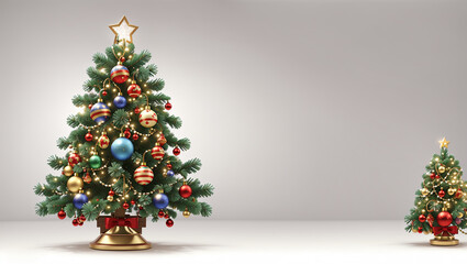 A decorated Christmas tree with colorful ornaments and lights.