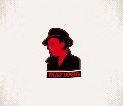 GANGSTERITO LOGO emblems with character abstract silhouette men head in hat . Vintage vector illustration