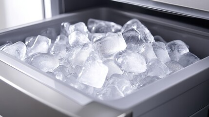 Ice Cubes in a Modern Freezer Drawer