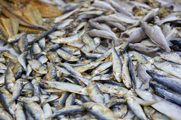 Fish in the sun drying for sale at market