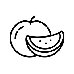 Obraz premium cantaloupe icon, fruits vector icon - simple vector illustration of a cantaloupe, in a simple and clean style, suitable for food and health themes. fruits flat illustration.