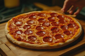 Pepperoni Pizza on Cutting Board