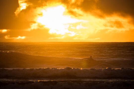Washington Coast Ocean Scene With Surfer