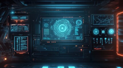 Fototapeta premium Futuristic Control Panel with Digital Displays