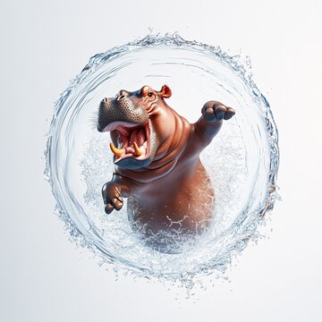 Playful Hippo Dizzily Spins in Water Splash