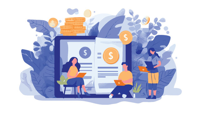 people working on finance with dollar coins clip art preview