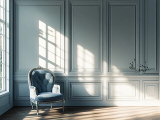 Fototapeta premium Blue Chair in White Room