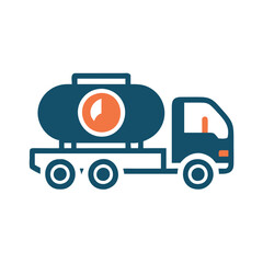 Fuel tanker truck vector icon, Flat vector icon of a fuel tanker truck, transporting liquids or fuel.