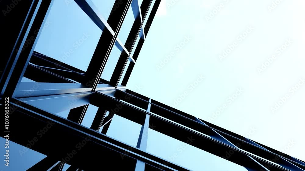 Poster 3d rendering of modern architecture, skyscraper corporate office building with glass window