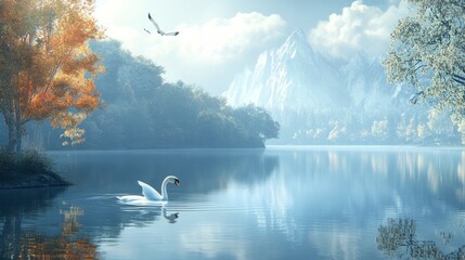 Serene Swan on a Tranquil Lake