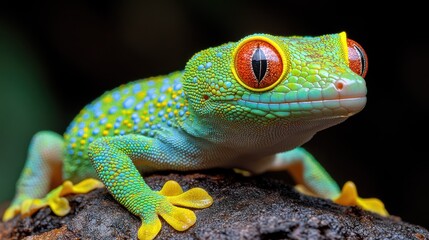 A vibrant, colorful gecko perched on a rock, showcasing its features.