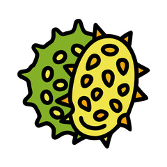 Fototapeta premium kiwano horned melon icon, fruits vector icon - simple vector illustration of a kiwano horned melon , in a simple and clean style, suitable for food and health themes. fruits flat illustration.