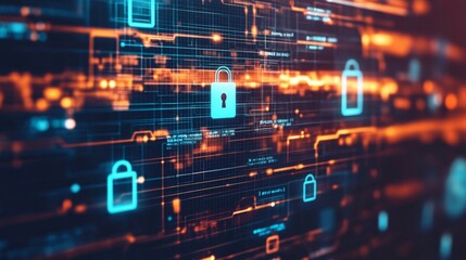 A vibrant digital illustration of padlocks and data lines, symbolizing cybersecurity and data protection in a modern technological landscape.
