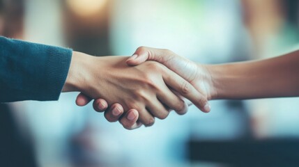 Two hands shaking in a business agreement.