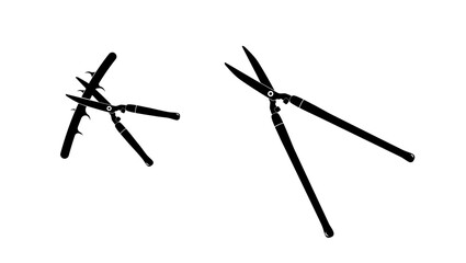 Large pruning shears cutting plant, black isolated silhouette