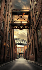 Railway bridge visible from a vintage building generated by AI