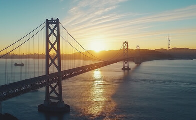 long bridge and sunset generated by AI