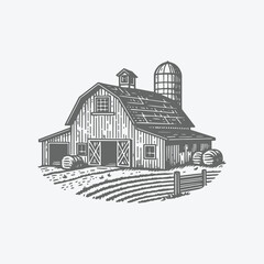 Barn vector illustration on white background. Hand drawn vintage farm icon.