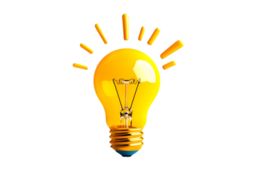 Bright yellow light bulb illustration, white isolate background.