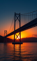 sunset and suspension bridge generated by AI