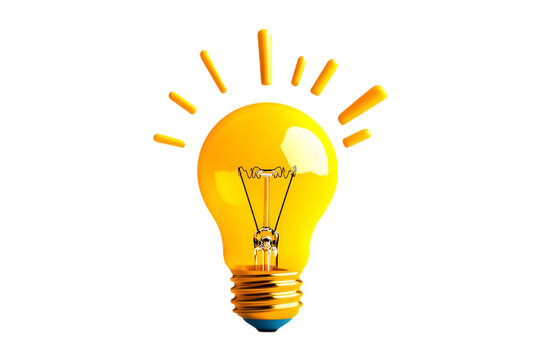 Bright yellow light bulb illustration, white isolate background.