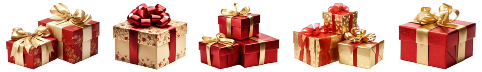 Fototapeta premium Red gold gift box png cut out element set