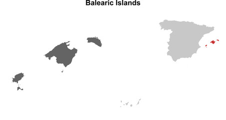 Balearic Islands blank outline map set