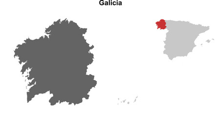 Galicia blank outline map set