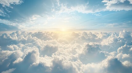 Fototapeta premium A serene sky filled with soft clouds, illuminated by a warm sun, creating a tranquil and uplifting atmosphere.