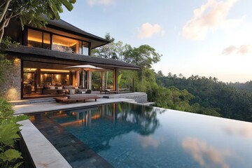 Luxury villa with infinity pool overlooking tropical rainforest in bali © Lubos Chlubny