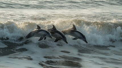 Dolphins Leaping Over a Wave