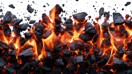 Intense orange glow of burning coals in a fireplace, cozy and warm scene burning